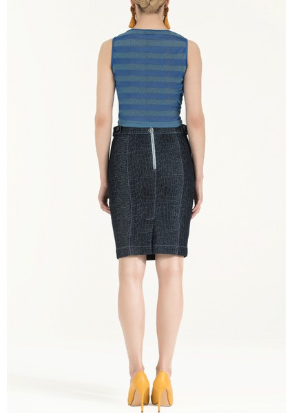 Lacivert Düğmeli ve Taşlı Denim Etek 80521 fırsatları