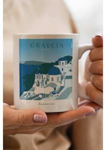 Greece- Yunanistan- Santorini Baskılı Premium Kupa Bardak