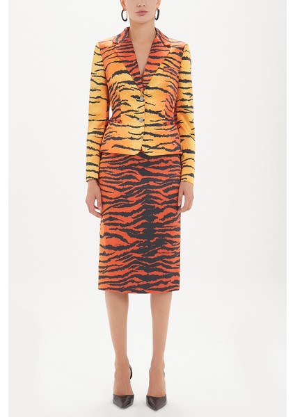 Kırmızı Desenli Diz Altı Kalem Etek 80745