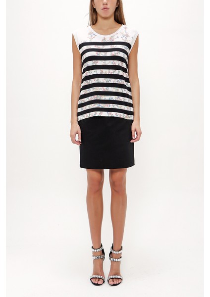 Beyaz Baskılı Kolsuz Triko Bluz 28445