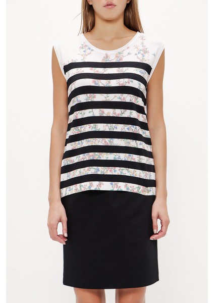 Beyaz Baskılı Kolsuz Triko Bluz 28445