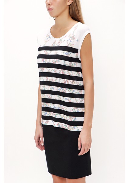 Beyaz Baskılı Kolsuz Triko Bluz 28445