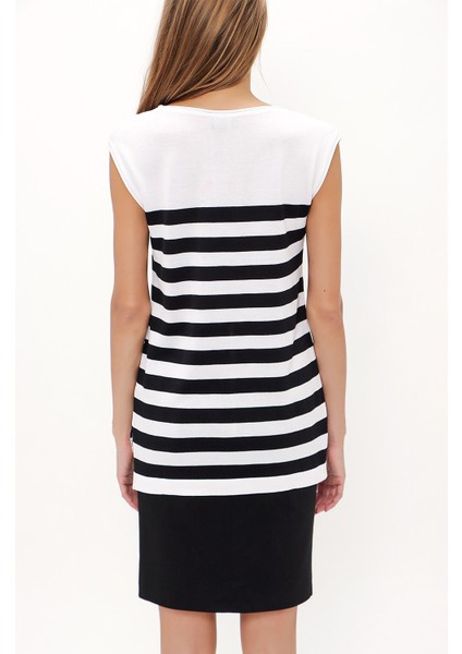 Beyaz Baskılı Kolsuz Triko Bluz 28445