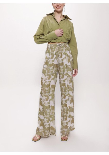 Bej Beli Lastikli Bol Kesim Pantolon 41623