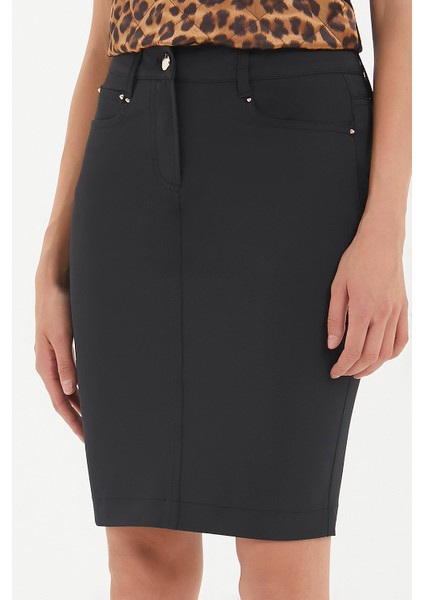 Siyah Likra Kumaş Diz Üstü Etek 80622 modelleri