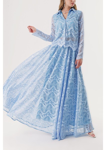 Mavi Dantel Gömlek 10825