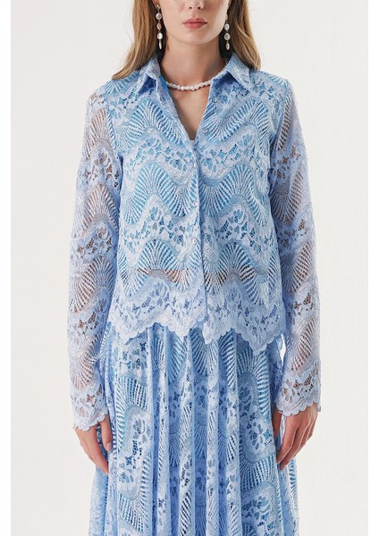 Mavi Dantel Gömlek 10825 modelleri