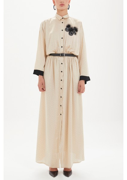 Vizon Kemerli Uzun Elbise 92433