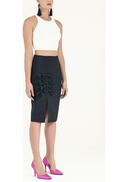 Lacivert Fiyonk Aksesuarlı Kalem Etek 80997 fiyatları