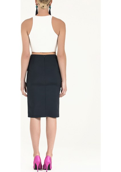 Lacivert Fiyonk Aksesuarlı Kalem Etek 80997 fırsatları