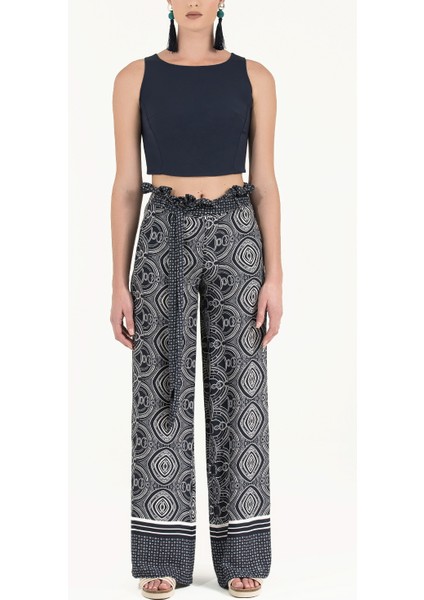 Lacivert Yüksek Bel Bol Kesim Pantolon 41302