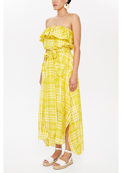 Asit Sarı Straplez Belden Bağlamalı Elbise 93116 indirimleri