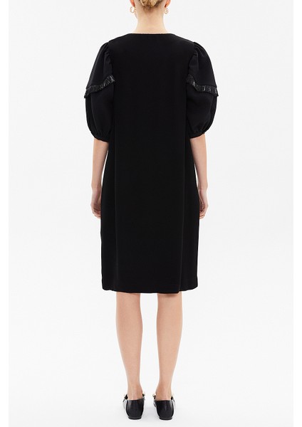 Siyah Balon Kol Bol Kesim Midi Elbise 92048 fırsatları