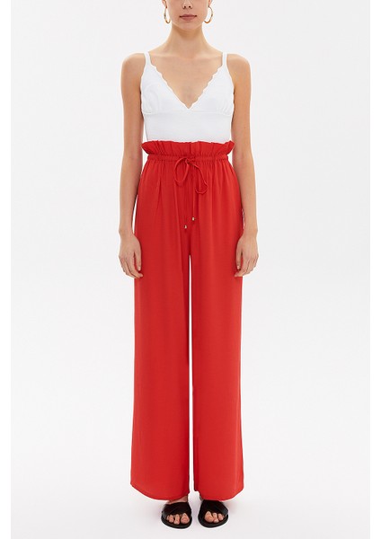 Kırmızı Bol Kesim Beli Lastikli Pantolon 41369