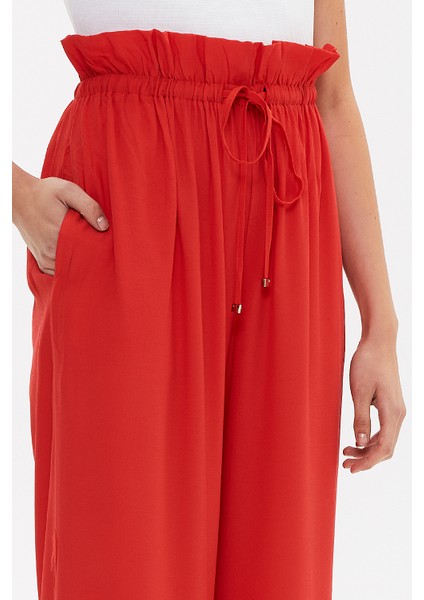 Kırmızı Bol Kesim Beli Lastikli Pantolon 41369 fırsatları