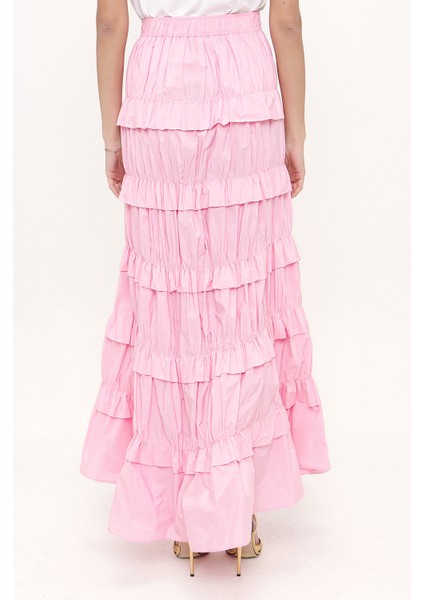 Pembe Büzgülü Kat Kat Etek 81168