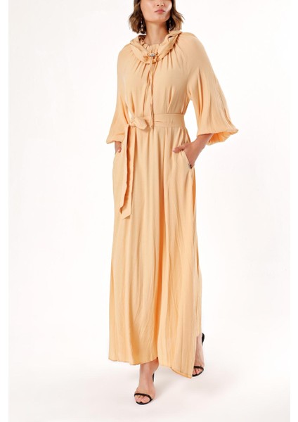 Bej Reglan Kol Salaş Uzun Elbise 93356