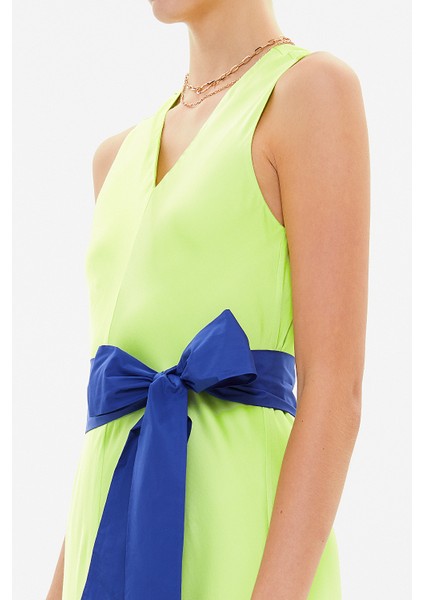 Sarı Kemerli Kolsuz Midi Elbise 92888