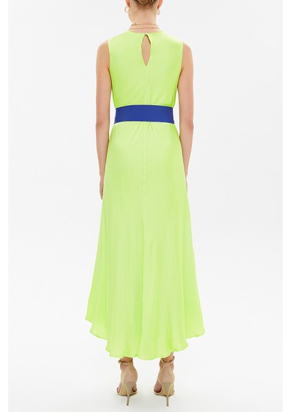 Sarı Kemerli Kolsuz Midi Elbise 92888