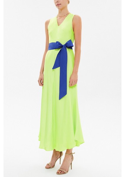 Sarı Kemerli Kolsuz Midi Elbise 92888