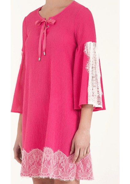 Pembe Dantelli ve Bağcıklı Mini Elbise 92332 modelleri