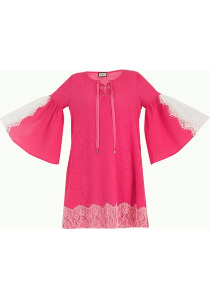 Pembe Dantelli ve Bağcıklı Mini Elbise 92332 indirimleri