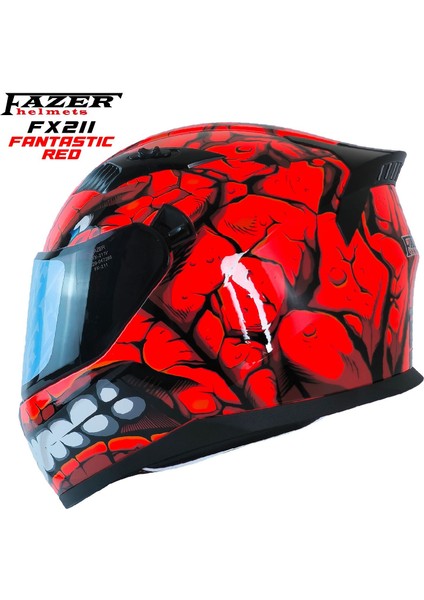 Forza Fx Red Fantastic Full Face ( Kapalı ) Güneş Vizörlü ( Gözlüklü ) Motorsiklet Kaskı