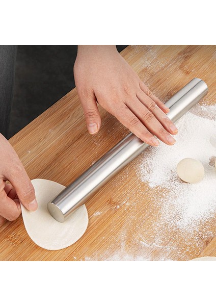 Masterchef Sağlam Büyük Paslanmaz Çelik 32 cm Metal Oklava Hamur Açma Aparatı Sofra Mutfak 3cm Çap