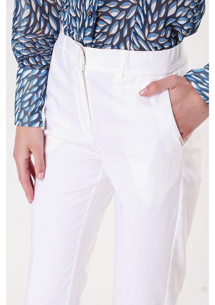 Beyaz Beli Lastikli Boru Paça Pantolon 41630 indirimleri