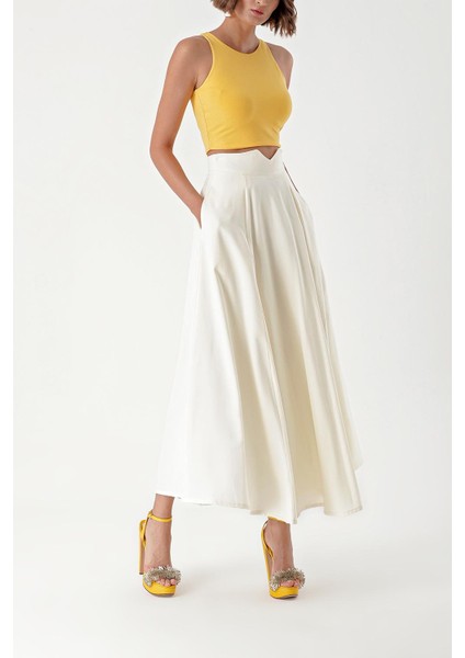 Ekru Korsiyaj Kemerli Godeli Etek 81270