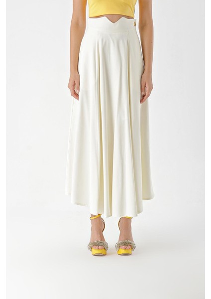 Ekru Korsiyaj Kemerli Godeli Etek 81270