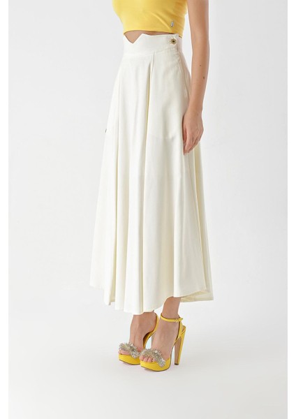 Ekru Korsiyaj Kemerli Godeli Etek 81270