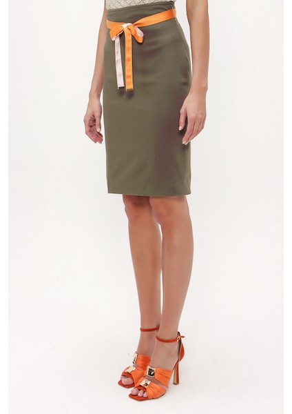 Haki Yüksek Bel Kalem Etek 80519 modelleri