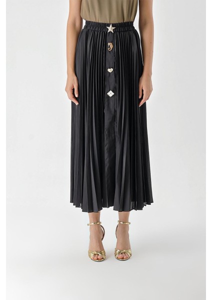 Siyah Piliseli ve Aksesuar Detaylı Uzun Etek 81256 fiyatları