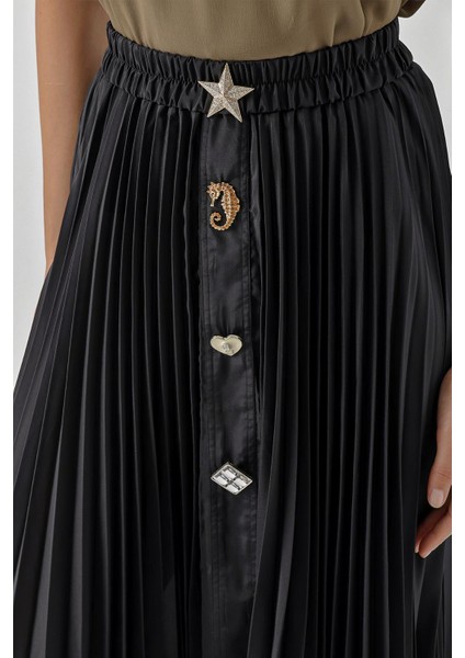 Siyah Piliseli ve Aksesuar Detaylı Uzun Etek 81256 indirimleri