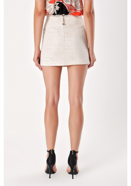 Ekru Keten Mini Etek 80523 fırsatları
