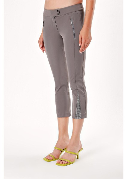 Gri Dar Kesim Capri Pantalon 40729 modelleri