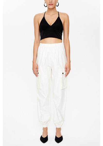 Bej Kargo Cepli Keten Pantolon 41301