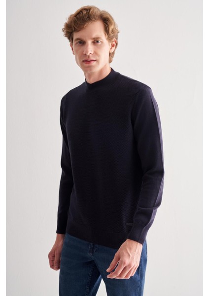 Koyu Lacivert Yarım Balıkçı Yaka Uzun Kol Cepsiz Comfort Fit Classic Pamuklu Triko Kazak 1012255208 modelleri