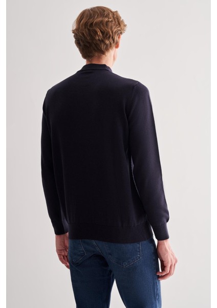 Koyu Lacivert Yarım Balıkçı Yaka Uzun Kol Cepsiz Comfort Fit Classic Pamuklu Triko Kazak 1012255208 indirimleri