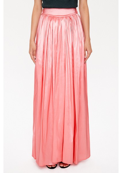 Pembe Lastikli ve Büzgülü Uzun Etek 81072