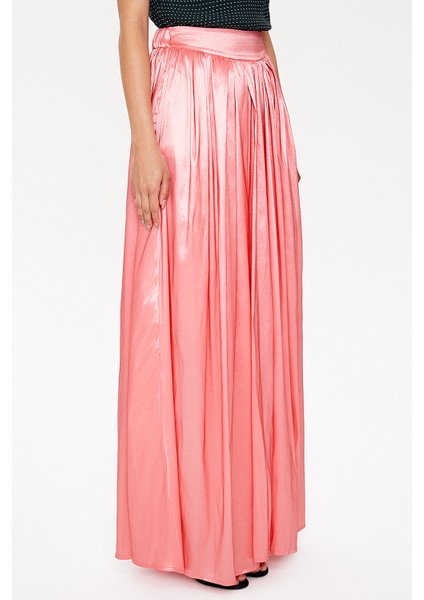 Pembe Lastikli ve Büzgülü Uzun Etek 81072