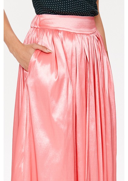 Pembe Lastikli ve Büzgülü Uzun Etek 81072