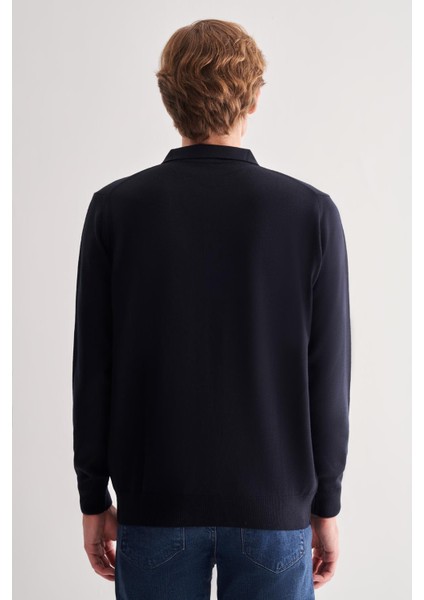 Koyu Lacivert Polo Yaka Cepsiz Comfort Fit Classic Pamuklu Triko Kazak 1012255007 indirimleri