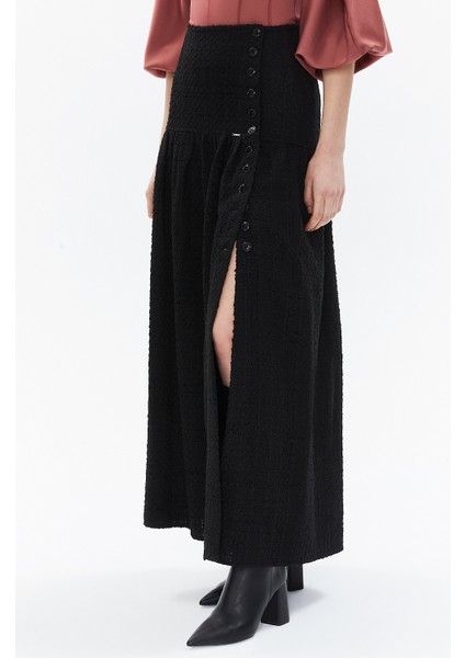 Siyah Düğme Detaylı Uzun Etek 81142 modelleri