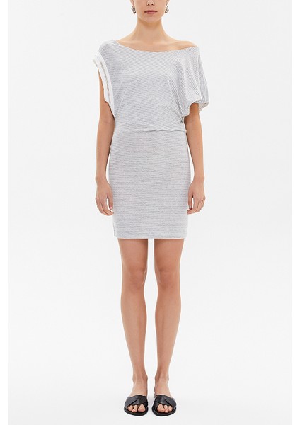 Gri Asimetrik Kesim Mini Elbise 90644