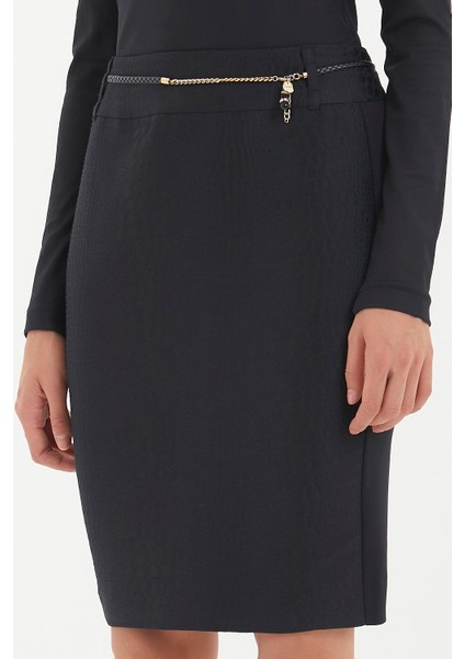 Siyah Deri Kemerli Jakarlı Kalem Etek 80775