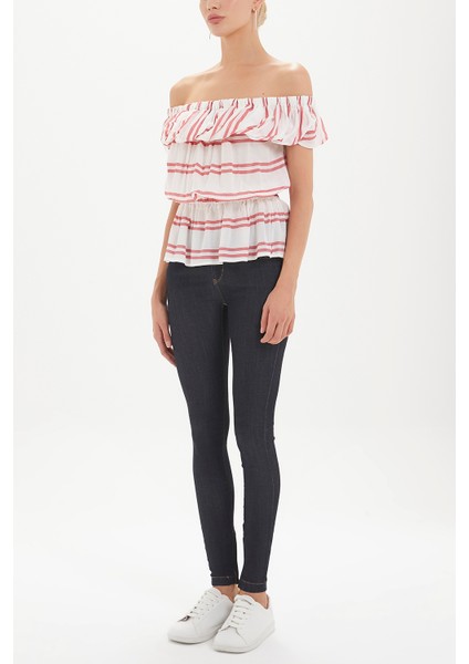 Kırmızı Düşük Omuz Büzgülü Bluz 19714 fiyatları