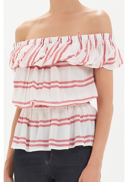 Kırmızı Düşük Omuz Büzgülü Bluz 19714 modelleri