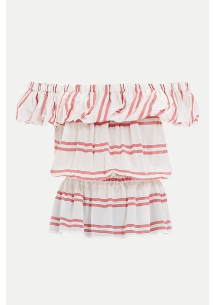 Kırmızı Düşük Omuz Büzgülü Bluz 19714 indirimleri